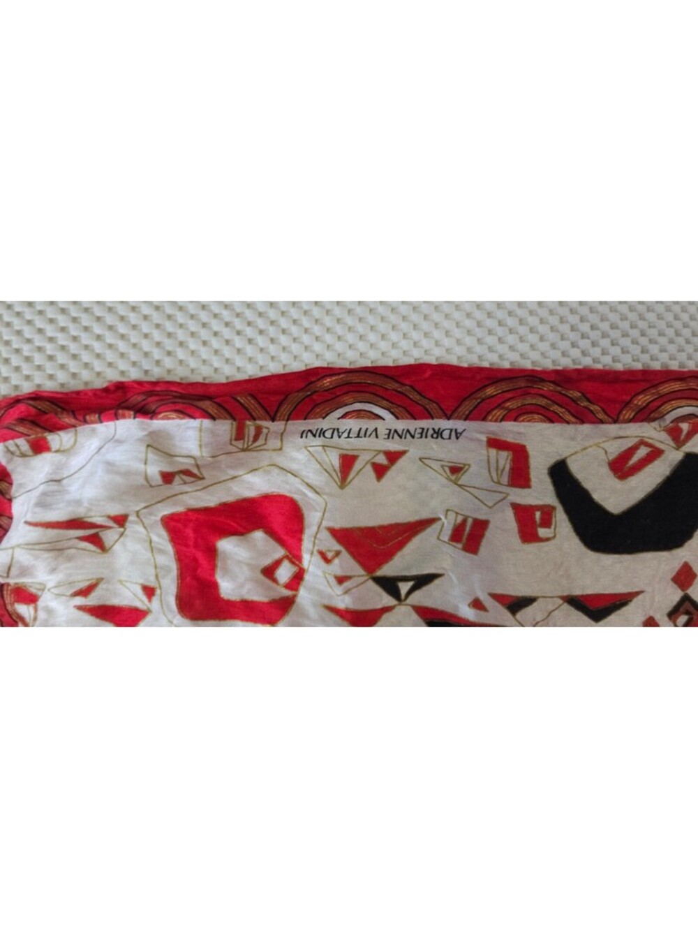 Adrienne Vittadini Vintage Red, Black, and White Geometric 100% Silk Scarf
